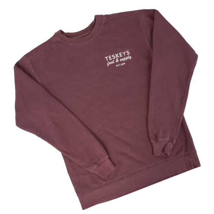 Teskey's Feed & Supply Crewneck Sweatshirt - Maroon TESKEY'S GEAR - Sweatshirts Teskey's