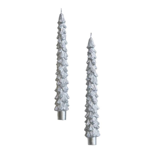Silver Unscented Tree Shape Taper Candles - Set of 2 HOME & GIFTS - Home Decor - Seasonal Decor Creative Co-Op