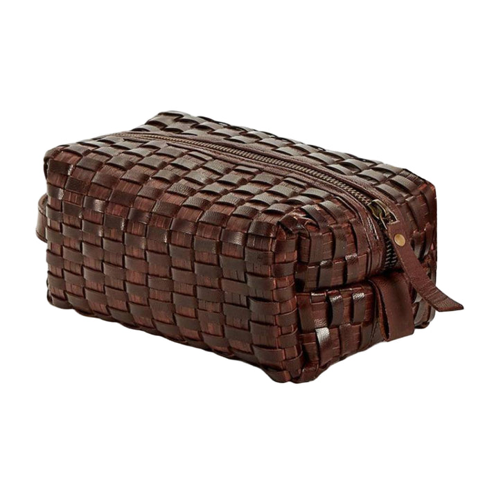 Woven Leather Dopp Kit - Chocolate ACCESSORIES - Luggage & Travel - Shave Kits Two's Company