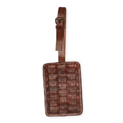 Chestnut Small Basketweave Luggage Tag ACCESSORIES - Additional Accessories - Key Chains & Small Accessories Two's Company
