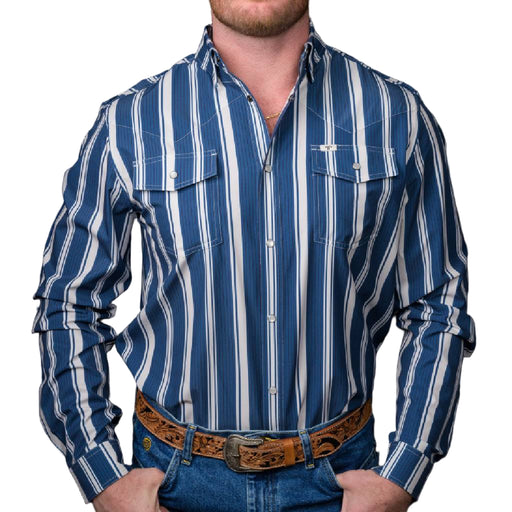 Ferrell Brand The Atlas In Blue Snap Shirt MEN - Clothing - Shirts - Long Sleeve Ferrell Brand