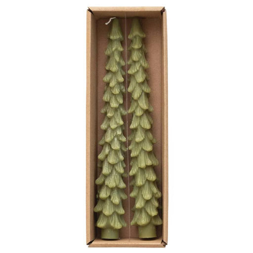 Set of 2 Unscented Tree Shaped Taper Candles - Cedar Green HOME & GIFTS - Home Decor - Seasonal Decor Creative Co-Op