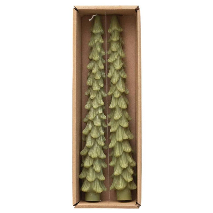 Set of 2 Unscented Tree Shaped Taper Candles - Cedar Green HOME & GIFTS - Home Decor - Seasonal Decor Creative Co-Op