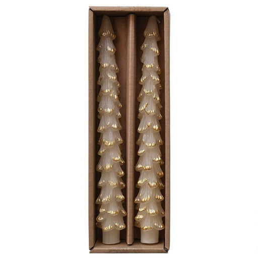 Set of 2 Unscented Tree Shaped Taper Candles - Eggnog/Gold HOME & GIFTS - Home Decor - Seasonal Decor Creative Co-Op