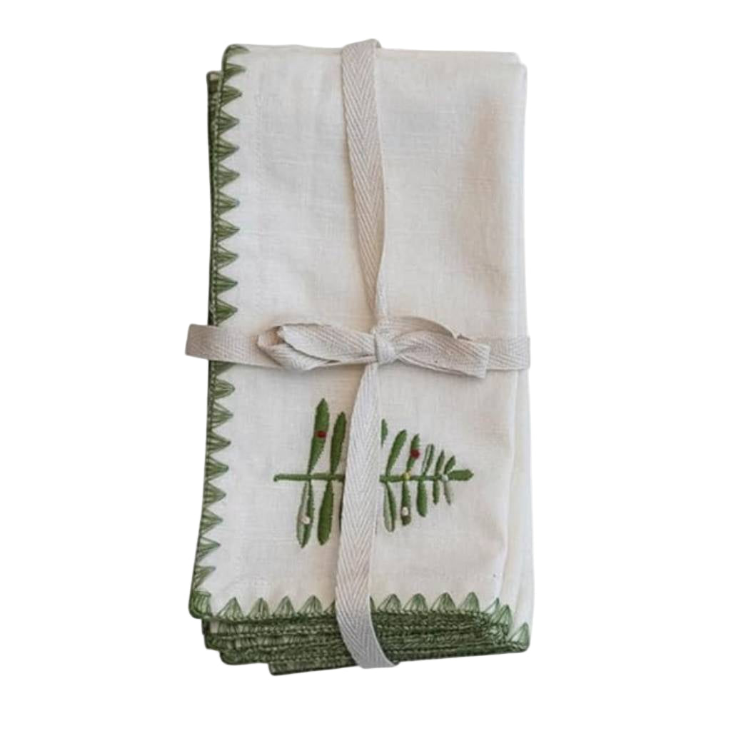 Natural Cotton Napkins w/Embroidered Tree and Edge - Set of 4 HOME & GIFTS - Home Decor - Seasonal Decor Creative Co-Op