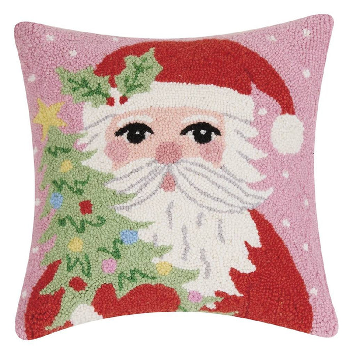 Santa Holding A Christmas Tree Hook Pillow