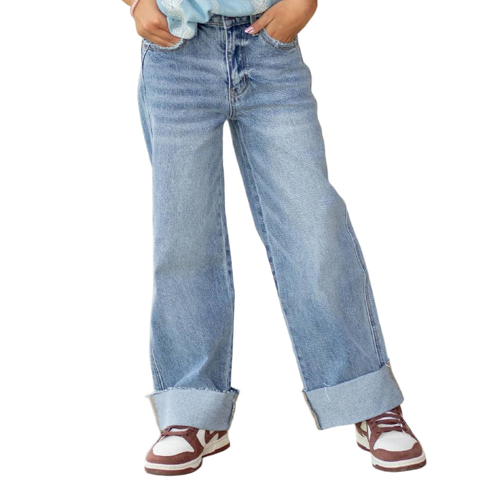 KanCan Girl's High Rise Cropped Wide Leg Jean