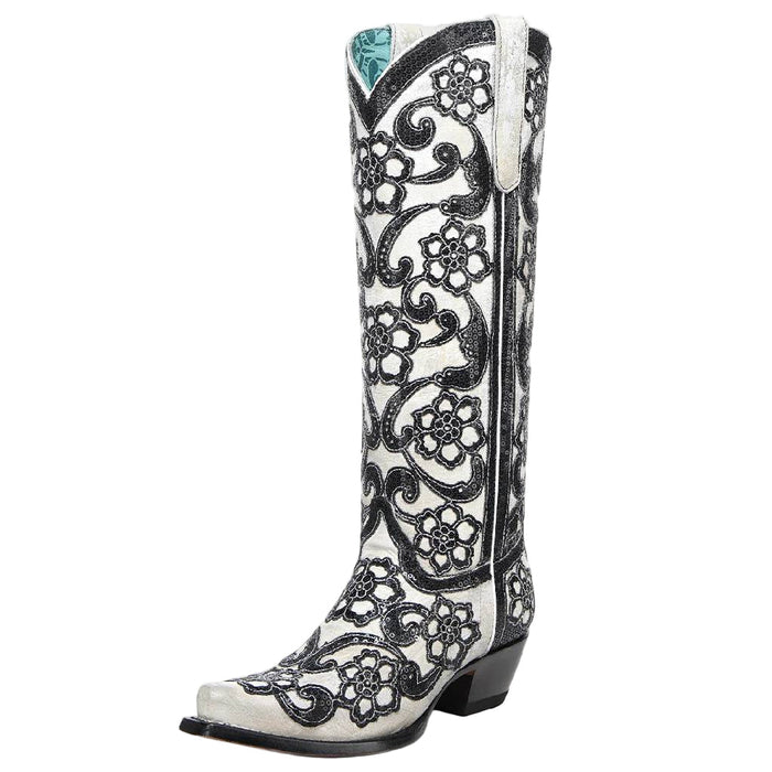 Corral Women's Black Floral Overlay Western Boot