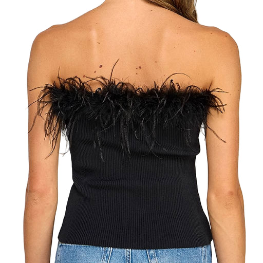 Feather Trip Ribbed Black Bandeau WOMEN - Clothing - Tops - Sleeveless Miss Love