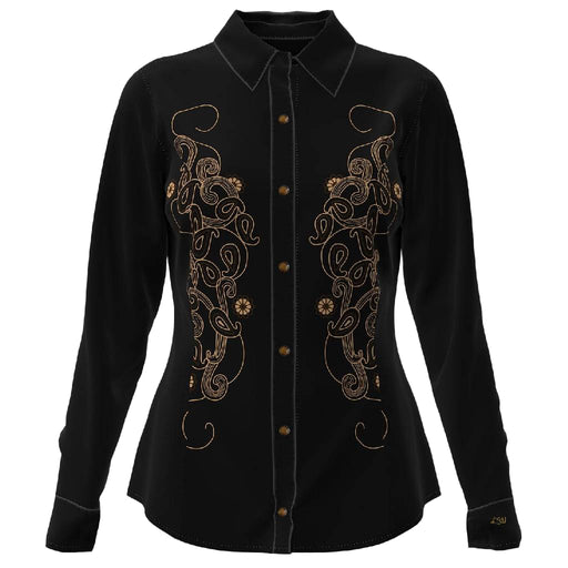 Wrangler Women's Lainey Wilson Black Satin Embroidered Top WOMEN - Clothing - Tops - Long Sleeved Wrangler