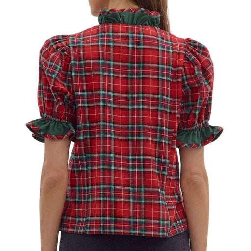 Ruffle Plaid Top Red/Multi WOMEN - Clothing - Tops - Short Sleeved Entro
