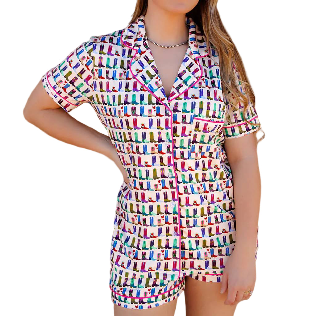 Howdy Hanny Boot Print Short Pajama Set WOMEN - Clothing - Loungewear Howdy Hanny