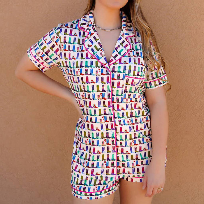 Howdy Hanny Boot Print Short Pajama Set
