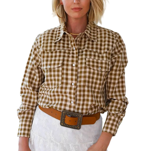Howdy Hanny Gingham Pearl Snap Western Shirt WOMEN - Clothing - Tops - Long Sleeved Howdy Hanny
