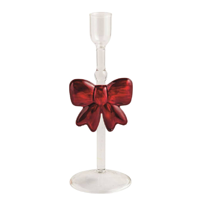Mud Pie Christmas Bow Glass Taper Holder