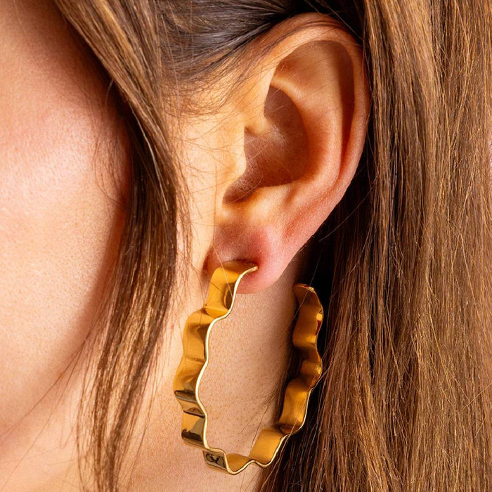 Whitney Large Wavy Gold Hoop Earrings