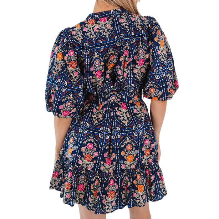 Torian Belted Navy Floral Dress
