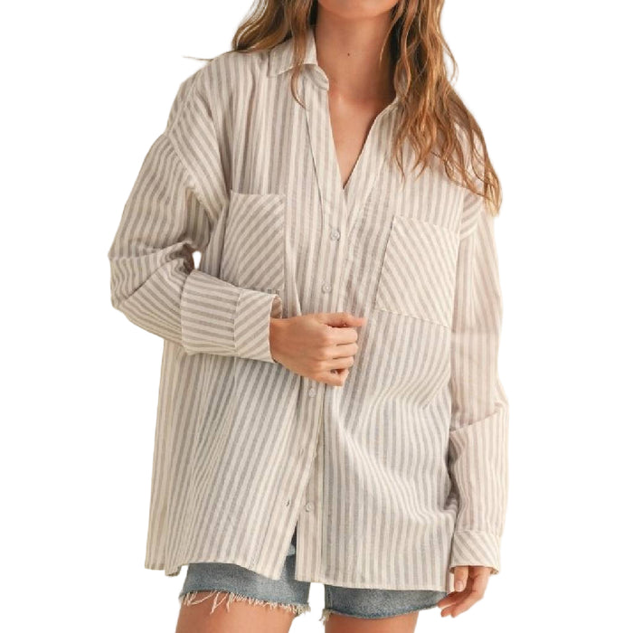 Striped Pattern Button Down Top