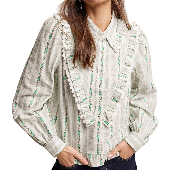 Ruffle Trim Embroidered Top