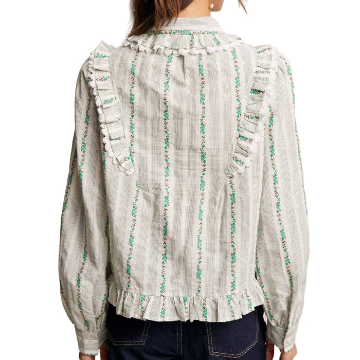 Ruffle Trim Embroidered Top