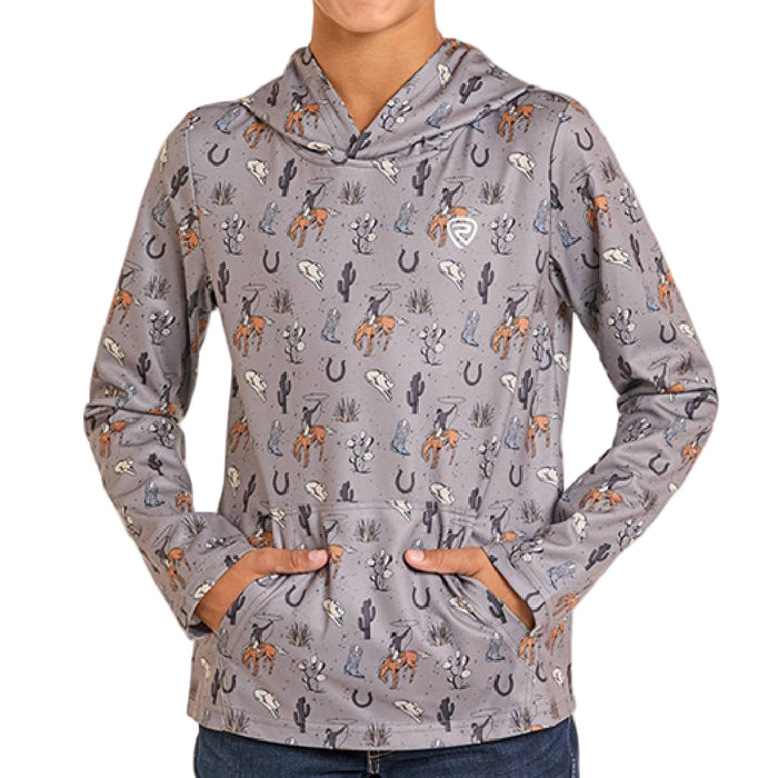 Rock & Roll Denim Boy's Western Print Performance Hoodie