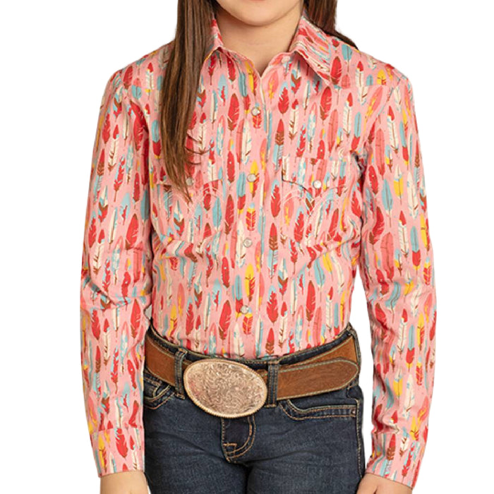Panhandle Slim Girl's Feather Print  Pearl Snap Shirt