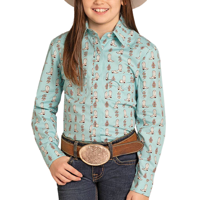 Panhandle Slim Girl's Western Print Pearl Snap Shirt