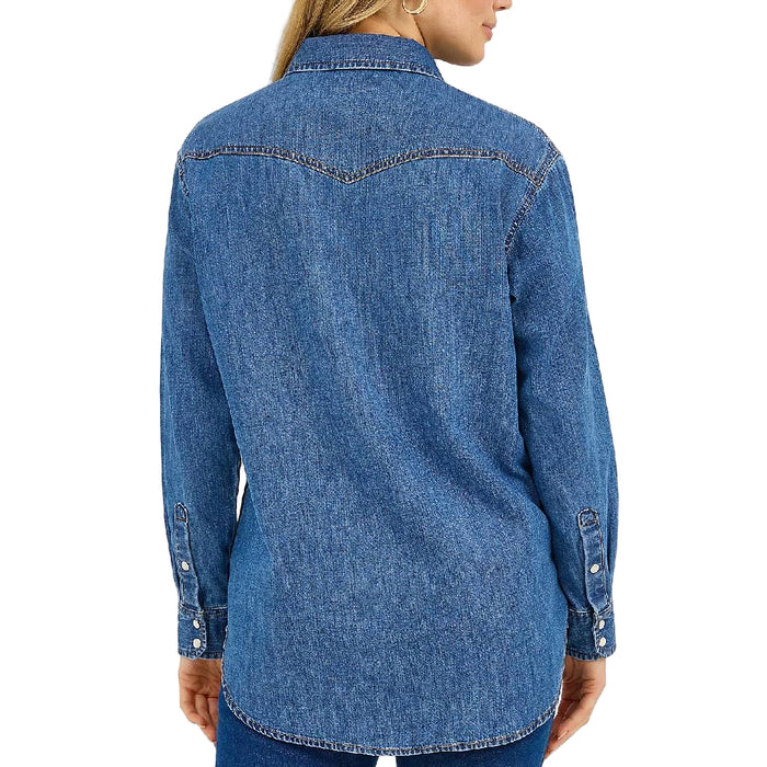 Wrangler Women's Embroidered Horses Pearl Snap Boyfriend Western Shirt