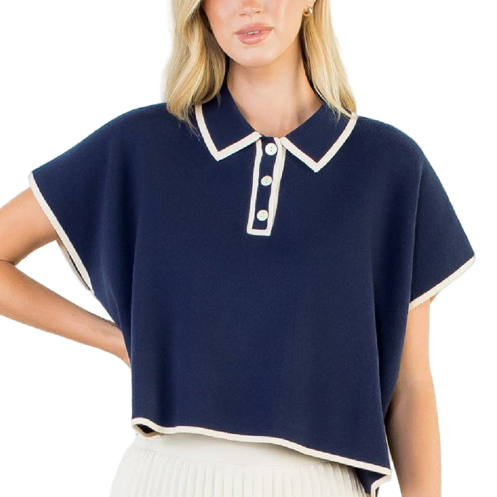 Collared Navy Top