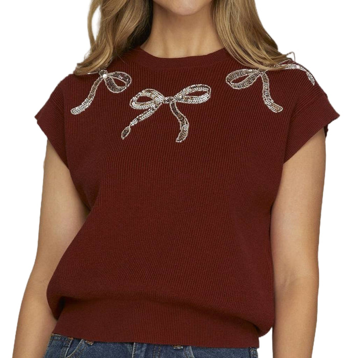 Sequin Bow Knit Sweater