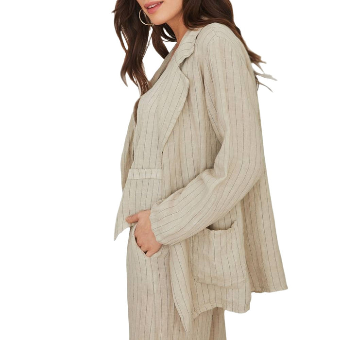 * Pinstripe Linen Open Blazer - FINAL SALE WOMEN - Clothing - Outerwear - Jackets Milio Milano