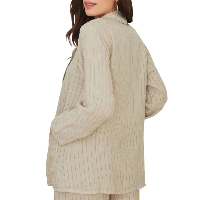 * Pinstripe Linen Open Blazer - FINAL SALE WOMEN - Clothing - Outerwear - Jackets Milio Milano