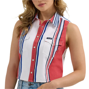 Wrangler Women's Brushpopper Stripe Slim Crop Tank Top
