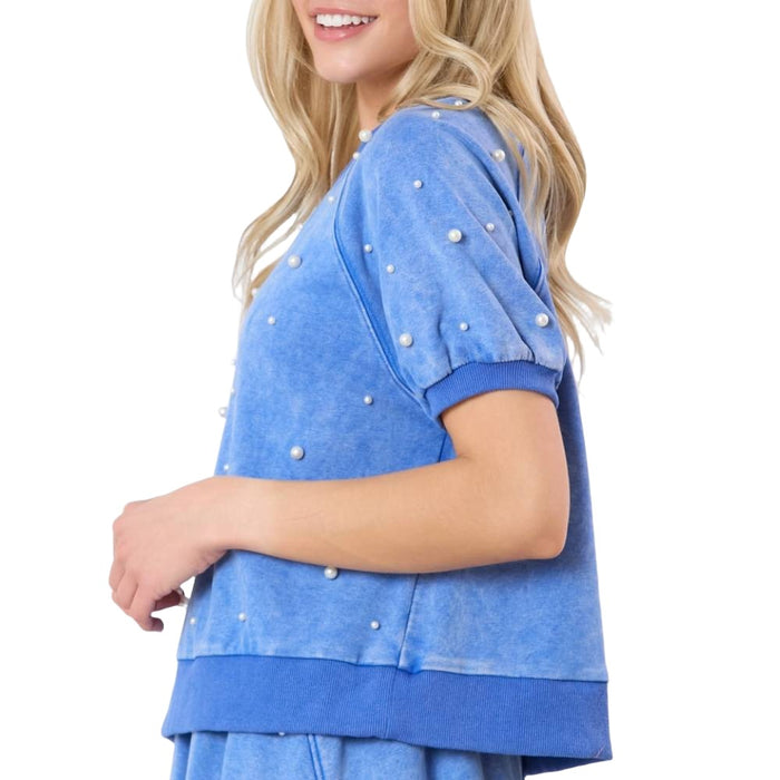 Pearl Embellished Terry Tee WOMEN - Clothing - Tops - Short Sleeved Peach Love California