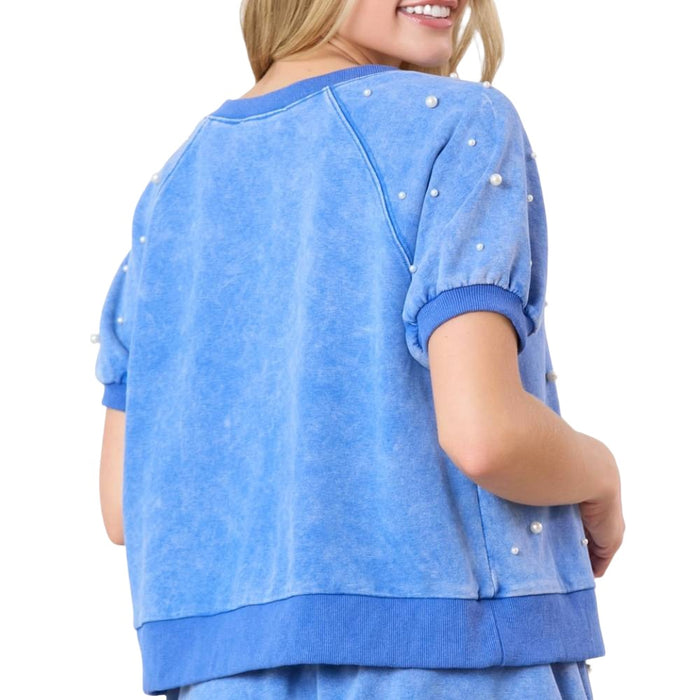 Pearl Embellished Terry Tee WOMEN - Clothing - Tops - Short Sleeved Peach Love California