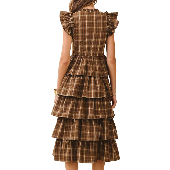 Plaid Ruffled Midi Dress