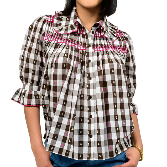 Ivy Jane Smocked Checked Print Top WOMEN - Clothing - Tops - Short Sleeved Ivy Jane
