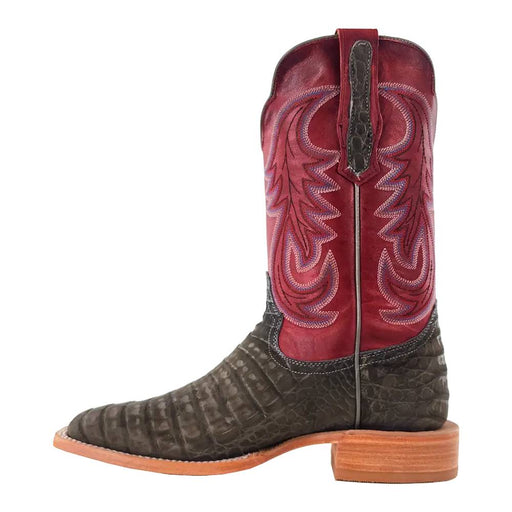 R. Watson Men's Nubuck Charcoal Caiman Belly Square Toe Boot MEN - Footwear - Exotic Western Boots R Watson