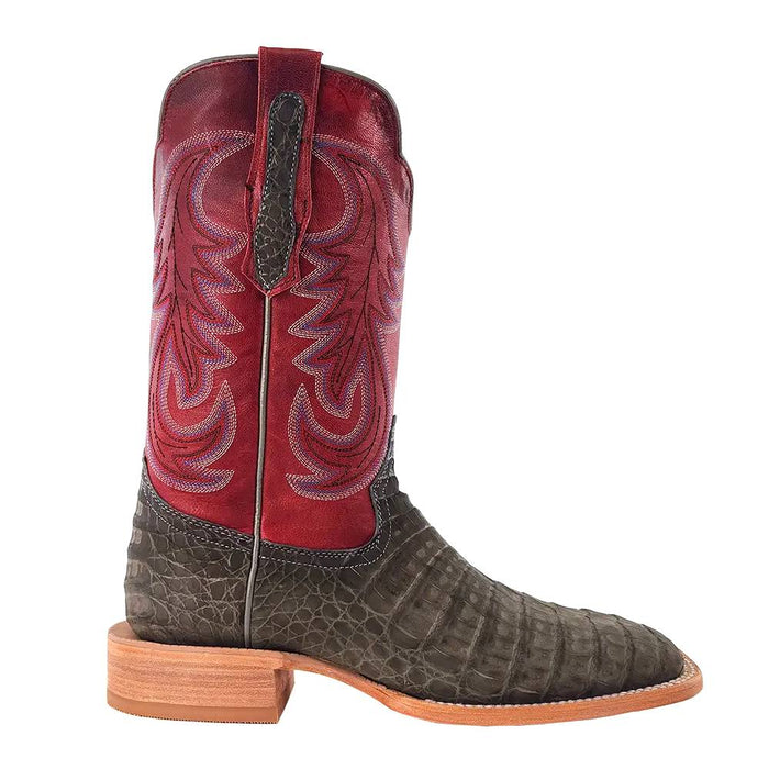 R. Watson Men's Nubuck Charcoal Caiman Belly Square Toe Boot MEN - Footwear - Exotic Western Boots R Watson