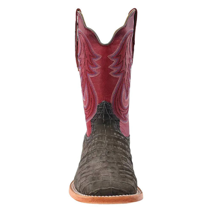 R. Watson Men's Nubuck Charcoal Caiman Belly Square Toe Boot MEN - Footwear - Exotic Western Boots R Watson