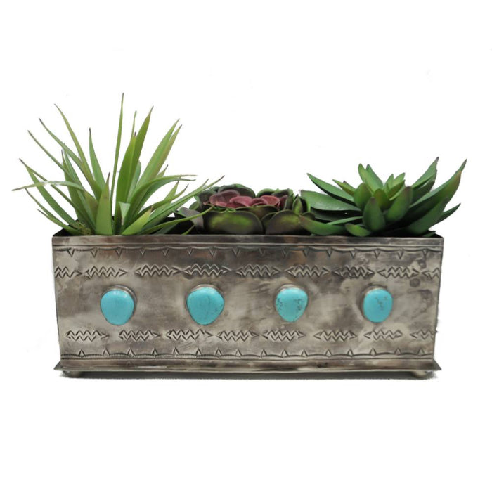 J. Alexander Hand Stamped Silver Planter With Turquoise Stones HOME & GIFTS - Home Decor - Decorative Accents J. Alexander Rustic Silver