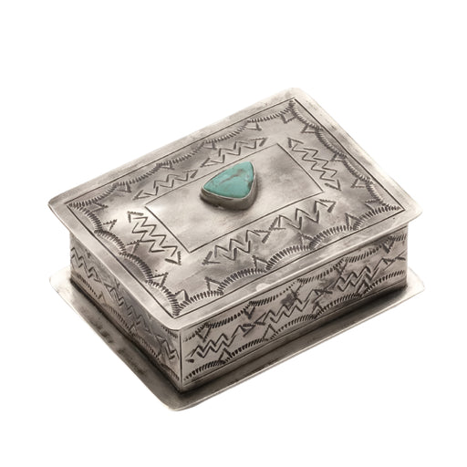 J. Alexander Small Stamped Turquoise Box HOME & GIFTS - Home Decor J. Alexander Rustic Silver