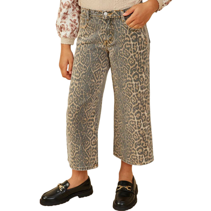 Hayden Girl's Washed Leopard Print Relaxed Fit Denim Jean