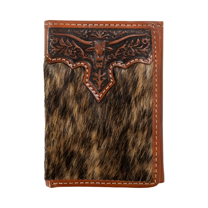 Nocona Calf Hair Longhorn Overlay Trifold Wallet MEN - Accessories - Wallets & Money Clips M&F Western Products