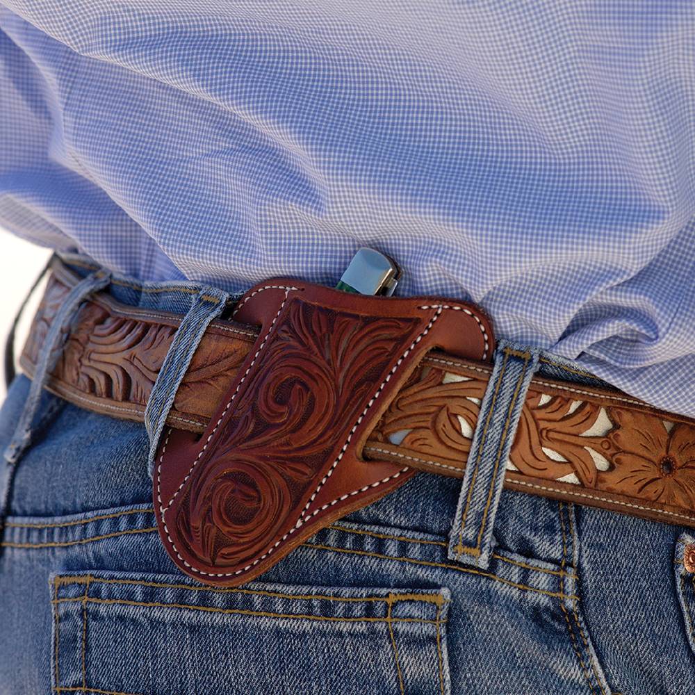 Martin Saddlery Angled Knife Scabbards Knives - Knife Accessories Martin Saddlery Chestnut with Floral Tool Small