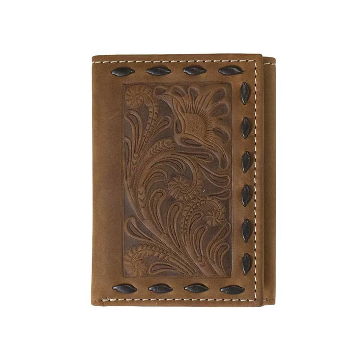 Nocona Floral Embossed Chocolate Buck Lace Trifold Wallet MEN - Accessories - Wallets & Money Clips M&F Western Products