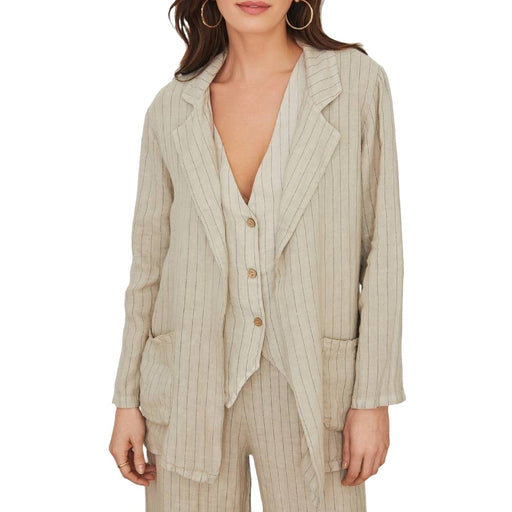 * Pinstripe Linen Open Blazer - FINAL SALE WOMEN - Clothing - Outerwear - Jackets Milio Milano