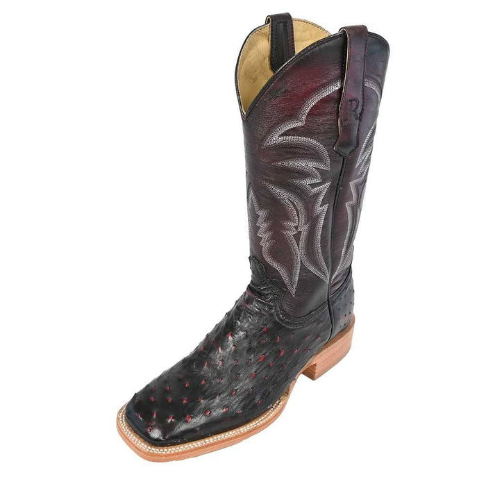 R. Watson Men's Black Cherry Full Quill Ostrich Boot MEN - Footwear - Exotic Western Boots R Watson