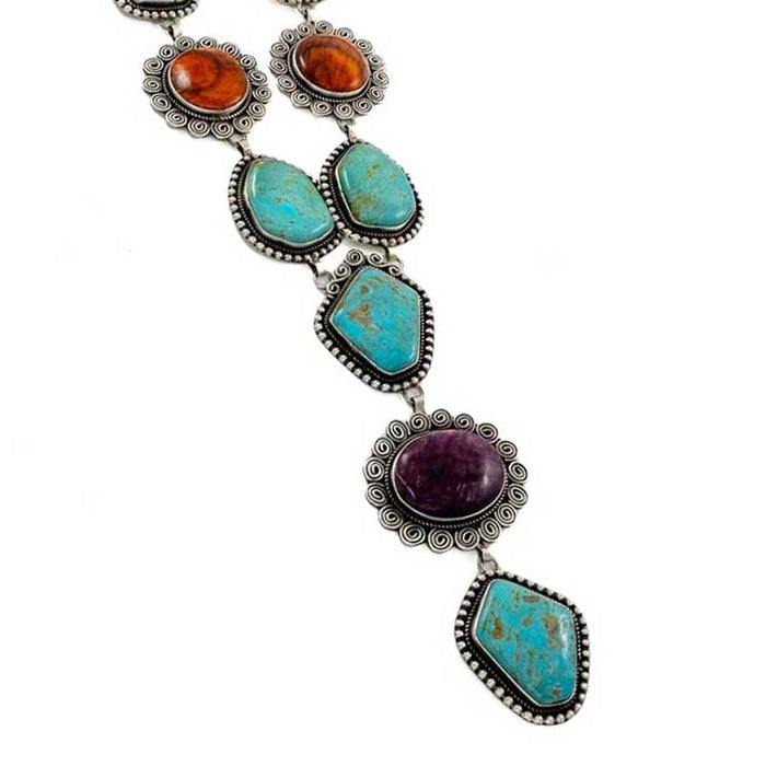 Randall Endito Turquoise and Spiny Oyster Lariat Necklace WOMEN - Accessories - Jewelry - Necklaces Sunwest Silver