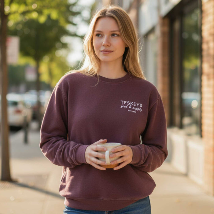 Teskey's Feed & Supply Crewneck Sweatshirt - Maroon